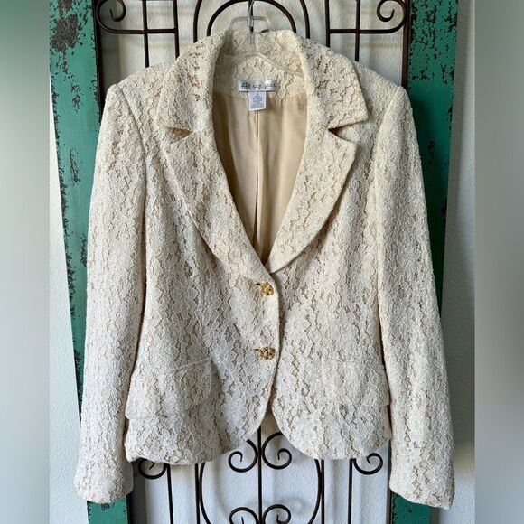 Vintage ABR New York Nites lace blazer. Antique white blazer size M. - Picture 6 of 7